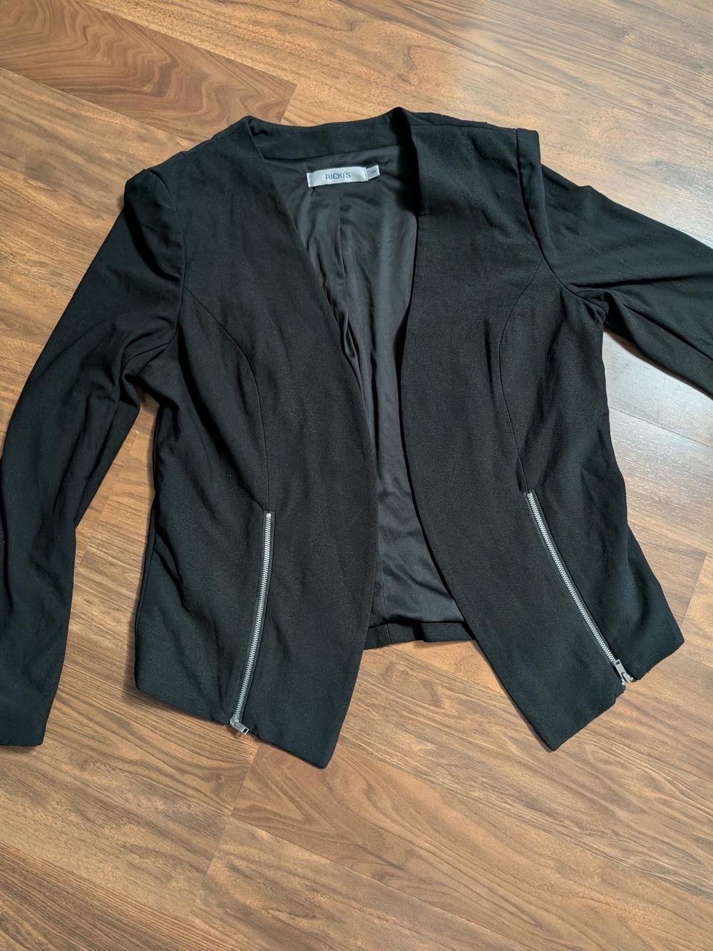 Ricki's Black Open-Front Blazer with Silver Zip Accents